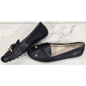 Michael Kors Daisy Leather Moc Black Bow Flats Loafers Slip On Shoe Womens 8.5 M